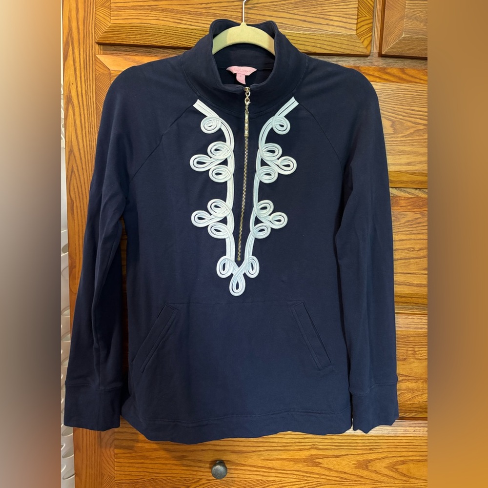 Lilly Pulitzer Skipper Half-Zip Pullover, Navy, Size Small